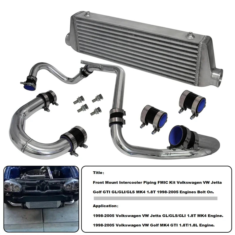 Aluminum Upgrade Polished Front Intercooler & Pipe Kit for VW Jetta Golf MK IV 1.8L Turbo 1998-2005