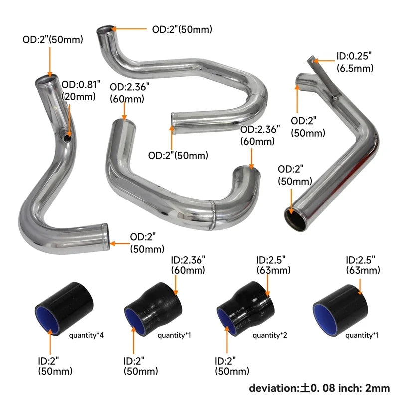 Aluminum Upgrade Polished Front Intercooler & Pipe Kit for VW Jetta Golf MK IV 1.8L Turbo 1998-2005